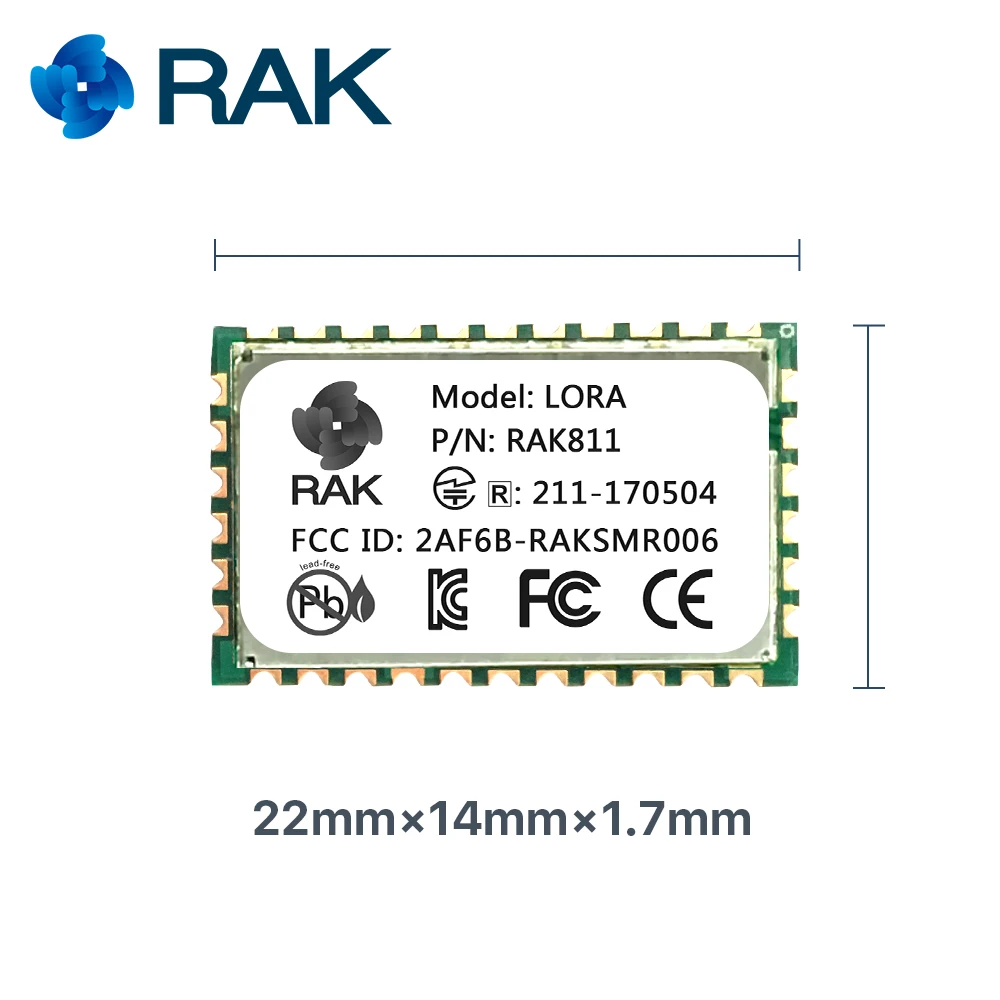 RAK811 LoRa модуль, SX1276, 868/915 МГц, поддержка AS923 и LoraWan, с TELEC CE, FCC, KCC Сертификация/сертификация, 3000 метров