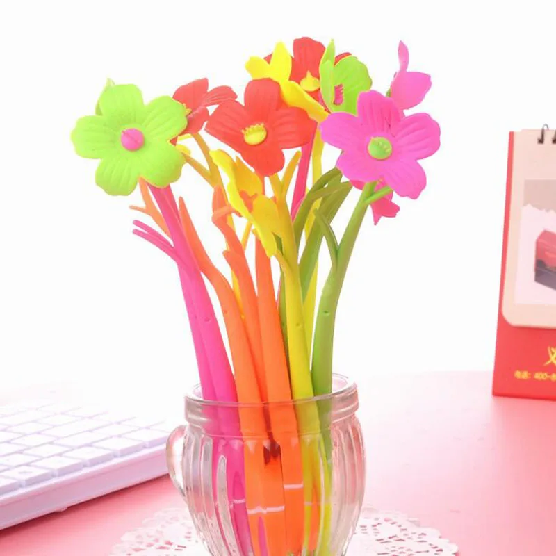 

10pcs/bag Flower Soft Gel Gel Pen Cartoon Simulation Decorative Black Ink Pen Office School Supplies Korea Stationery Kawaii Pen