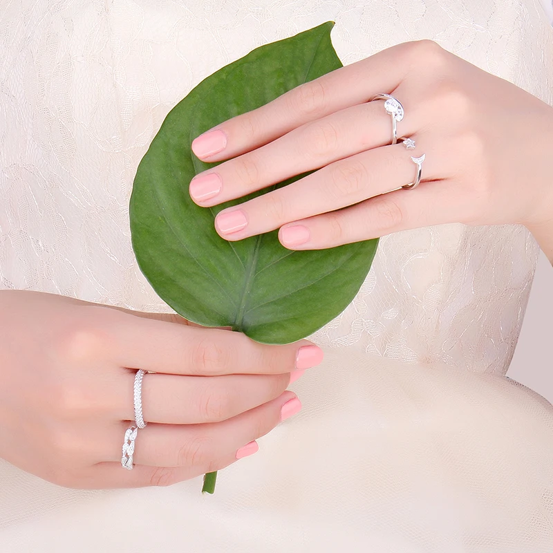 Ювелирные кольца с Лунной звездой, 925 пробы, серебряные кольца для женщин, открытое стекируемое кольцо, серебряное кольцо, 925 ювелирное изделие, хорошее ювелирное изделие