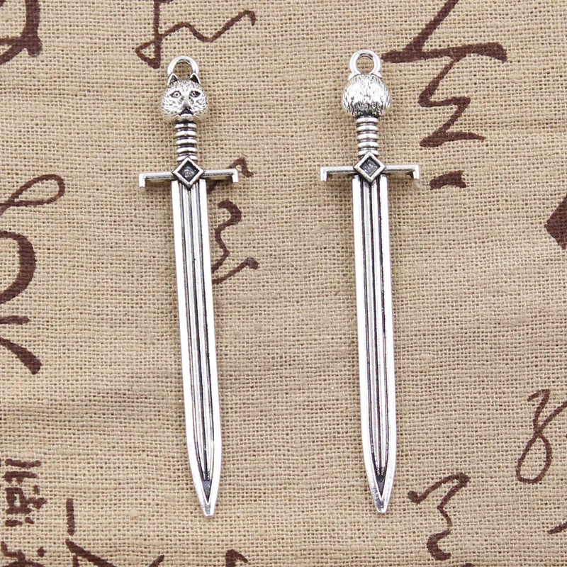 

3pcs Charms sword cat 66x15mm Antique Tibetan Silver Pendant Findings Accessories DIY Vintage Choker Necklace