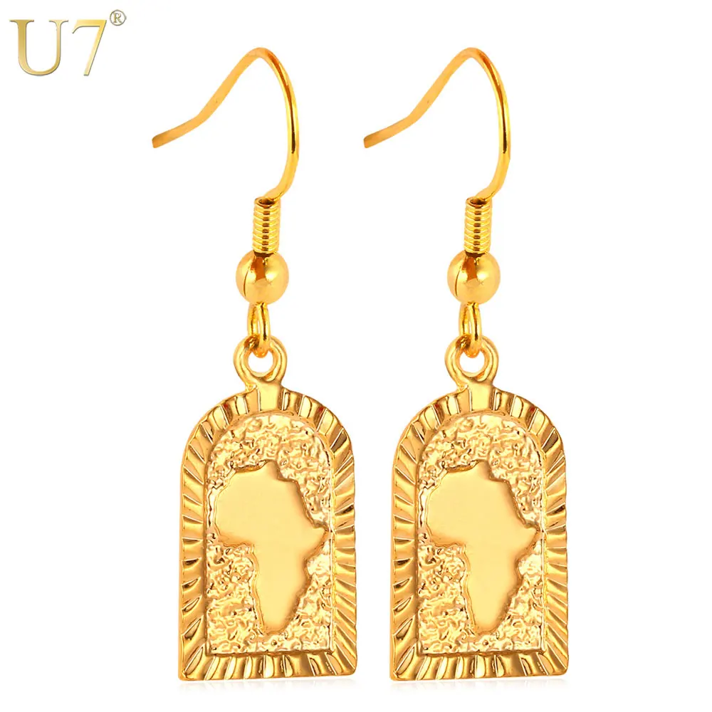 

U7 African Jewelry Drop Earrings Wholesale Gold Color Hiphop Africa Map Earrings For Women E470