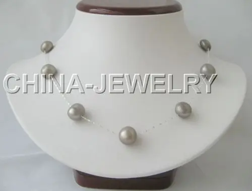 

Free shipping@@@@@ A18" 925 silver Chain 12mm gray baroque freshwater pearl necklace a