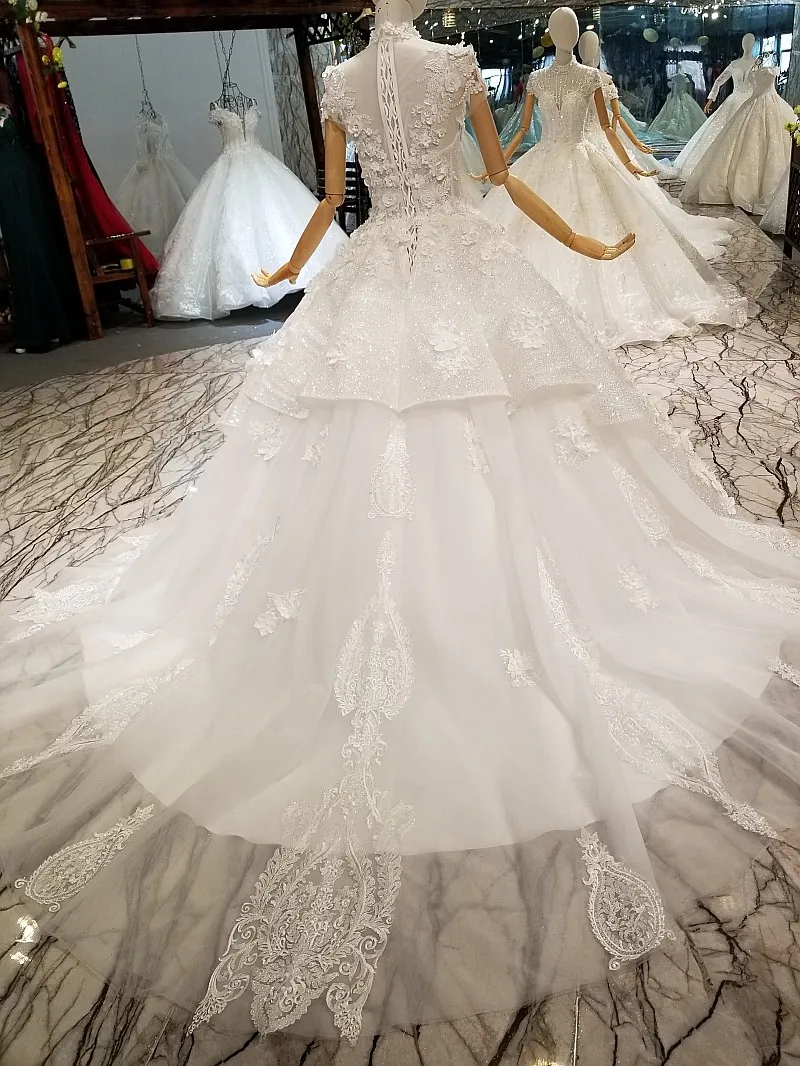 LS850321 блестящее бальное платье свадебное лепестки цветы Высокая шея элегантные с