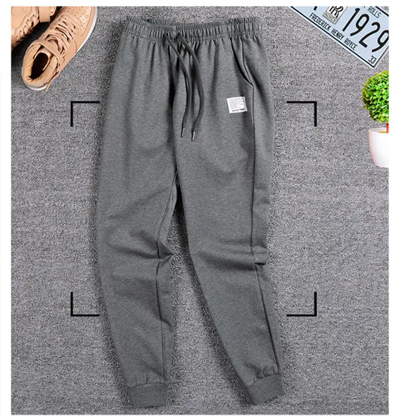 Grey-White logo Мужские спортивные штаны, весенние шаровары для мужчин размера плюс, хлопковые спортивные брюки для бега, бодибилдинга, брюки-карандаш для фитнеса и тренажерного зала - Цвет: Grey-White logo