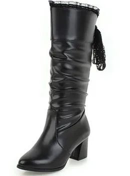 

Ladies Chaussure Women Luxury Leather Lace Shoes Woman Zapatos Mujer Sapato Knee High Boots Chunky High Heels Booties XZ181218