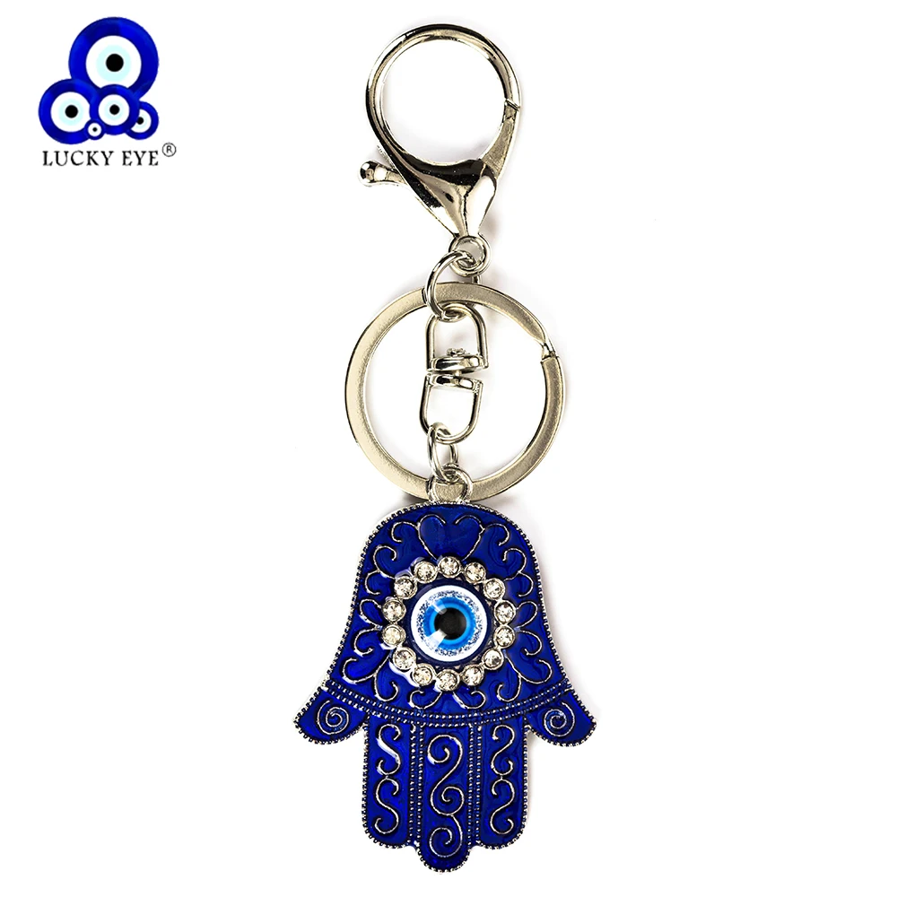 Blue Evil Eye Hamsa Hand Palm Pendant Buckle Keyring Keychain Key Chain Ring A 