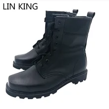 LIN KING/Винтажные Мужские ботинки в байкерском стиле; черные ботинки из искусственной кожи на шнуровке со стальным круглым носком; военные ботинки на молнии в армейском стиле; сезон весна-осень