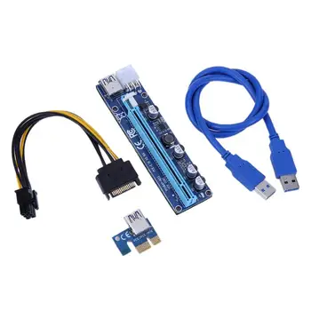 

60CM PCI-E Extender PCI Express Riser Card 1X To 16X 008C + USB 3.0 Cable PCI-E Sata 15 Pin To 6 Pin Power For BTC Miner Machine