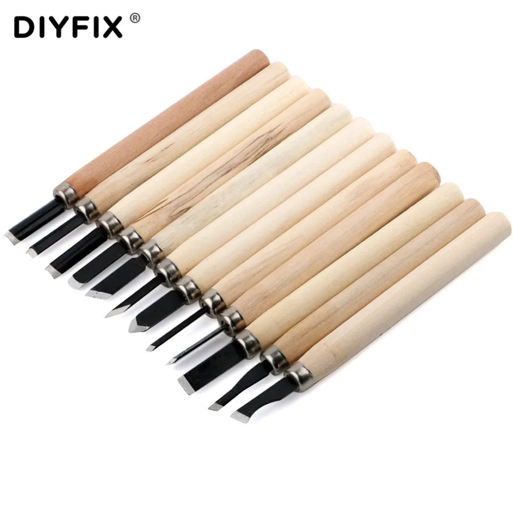 DIYFIX 12Pcs Wood Carving Hand Chisels Knife Tools Set for Woodcut Working Clay Wax Arts Craft Cutter Woodworking Hand Tools Set - Image 5