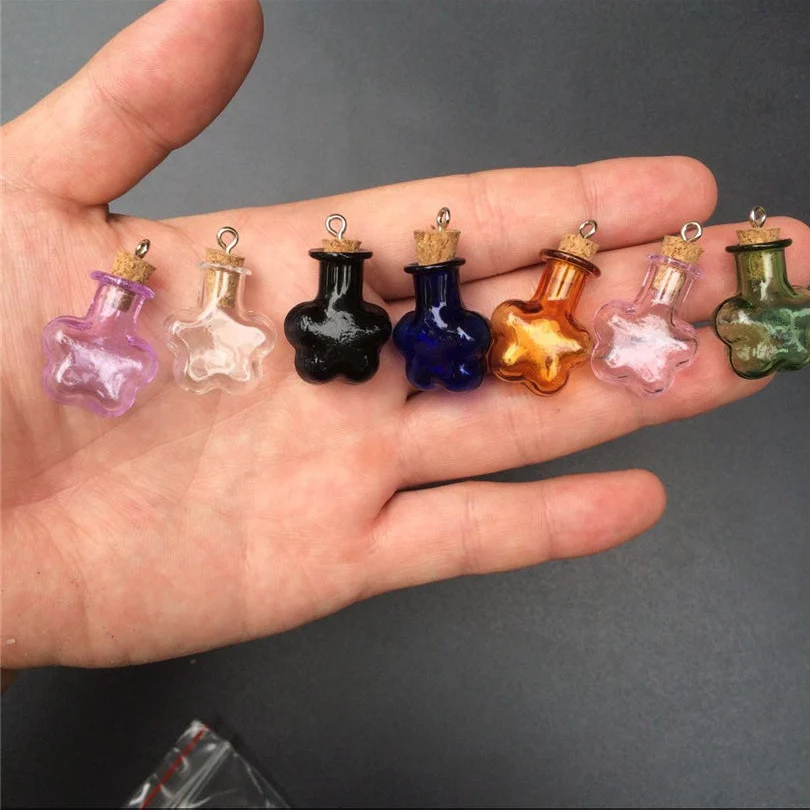 

Mini Flowers Pendant With Metal Loop Small Colors Art Bottles Handmade Gift Party Cute Bottles Mix Colors 7pcs Free Shipping