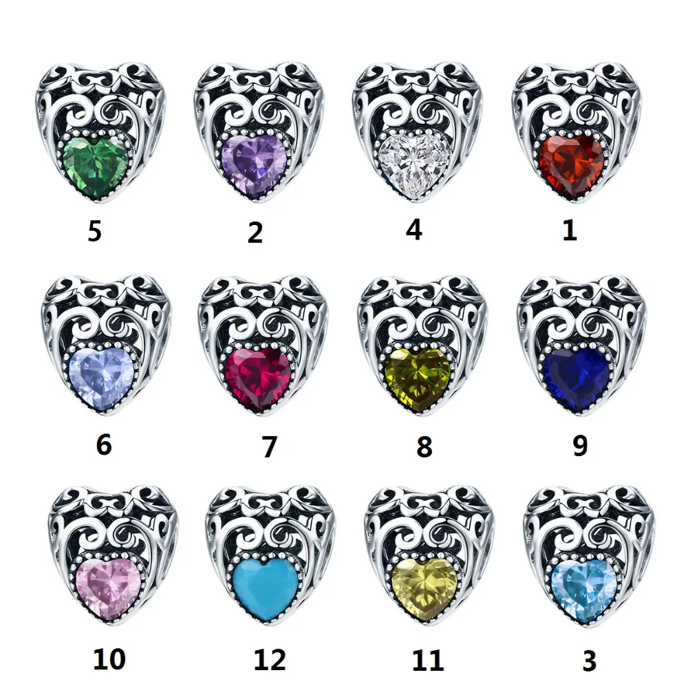 

New Birthday Stones Series 925 Sterling Silver 12 Months Beads Fit Bracelet Necklace Jewelry Making for Women Birthday Gifts