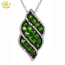 Hutang камень ювелирные изделия натуральный хром диопсид алмазный кулон 925 пробы серебро Цепочки И Ожерелья Зеленый Драгоценный ювелирные украшения подарок