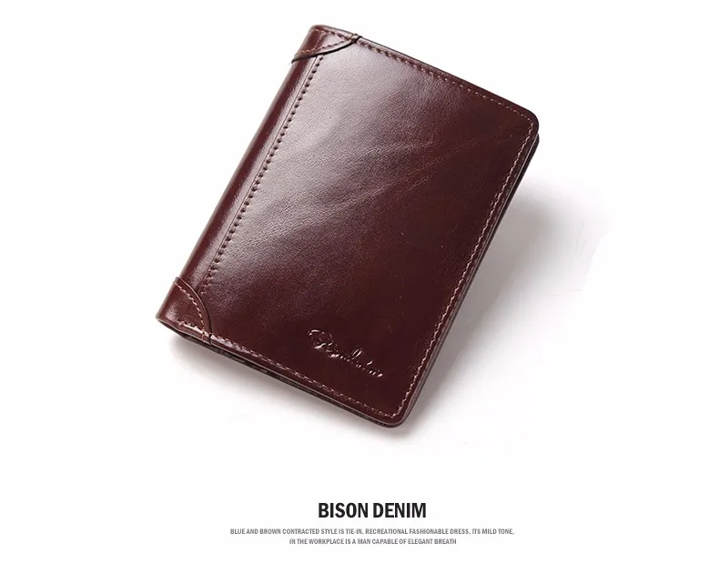 BISON DENIM Genuine Leather RFID wallet Men red brown vintage purse card holder Brand men wallets dollar price Male Purse 4361