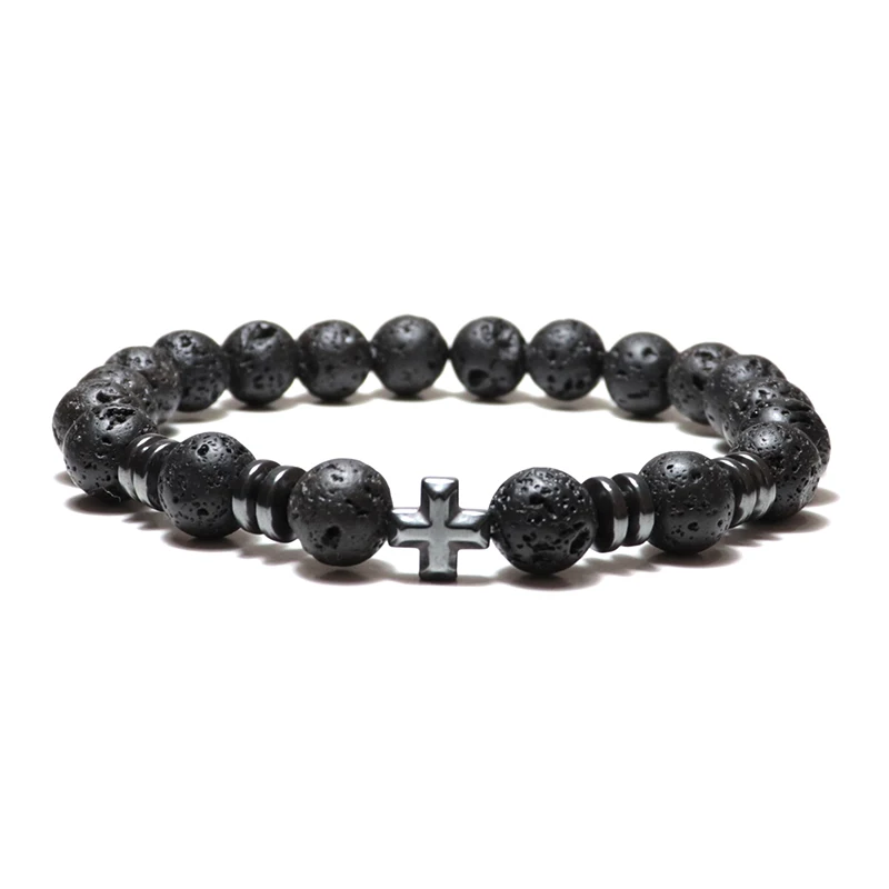 Браслет Noter из натуральной вулканической лавы Femme Homme Black 3 вида стилей Cross Braslet