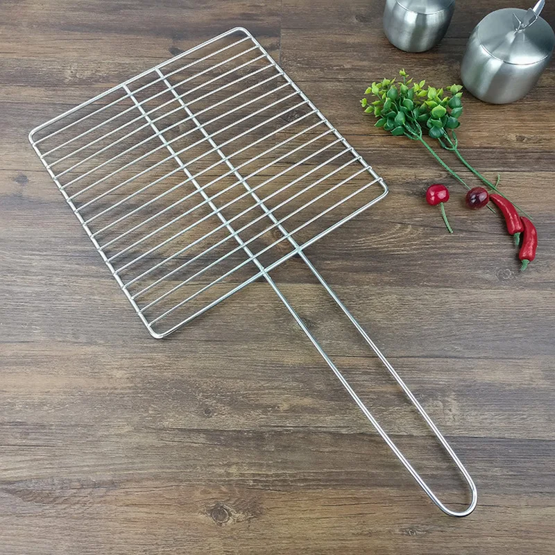 JIANDA Stainless Steel Long Handle Barbecue Wire Mesh BBQ Net Meat