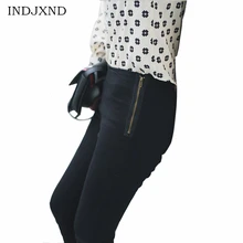 INDJXND новые женские джинсы обтягивающие джинсы с боковой молнией женские эластичные Плюс хлопковые джинсы потертые Повседневные Классические обтягивающие брюки