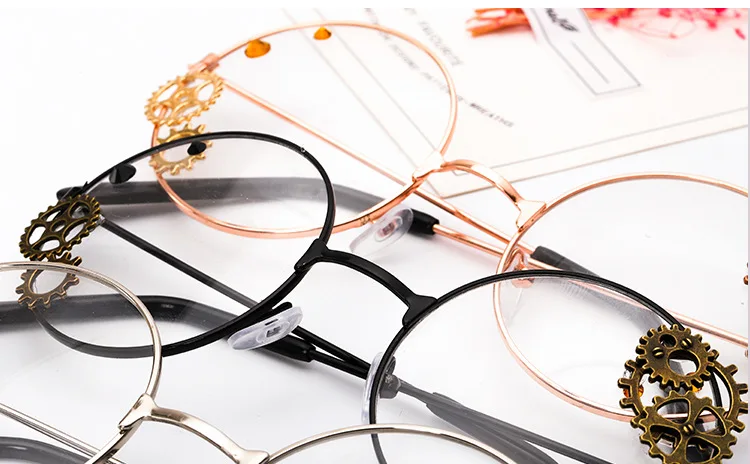 Cosplay&ware Oulylan Round Glasses Frames Women Vintage Metal Eyeglasses Ladies Cosplay Lolita Gears Chain Decoration Spectacle Frame -Zentai shop online