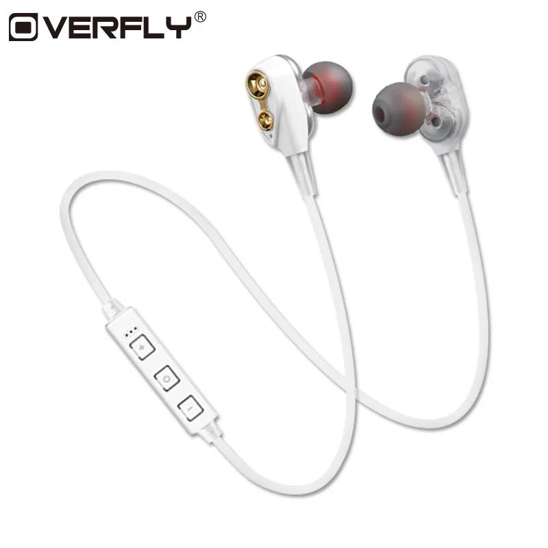 

Overfly Double Dynamic Bluetooth Headphones Wireless Earphone With Microphone Sport Running Headset For Samsung Xiaomi Huawei