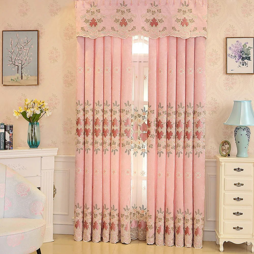 Modern Hot Sales Embroidered Pink Blackout Curtains Window For