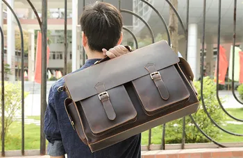 

Tiding Thick Handmade Leather Mens Briefcase 17 inch Laptop Bag Crazy Horse Leather Shoulder Messenger Bag Increase Version 1425