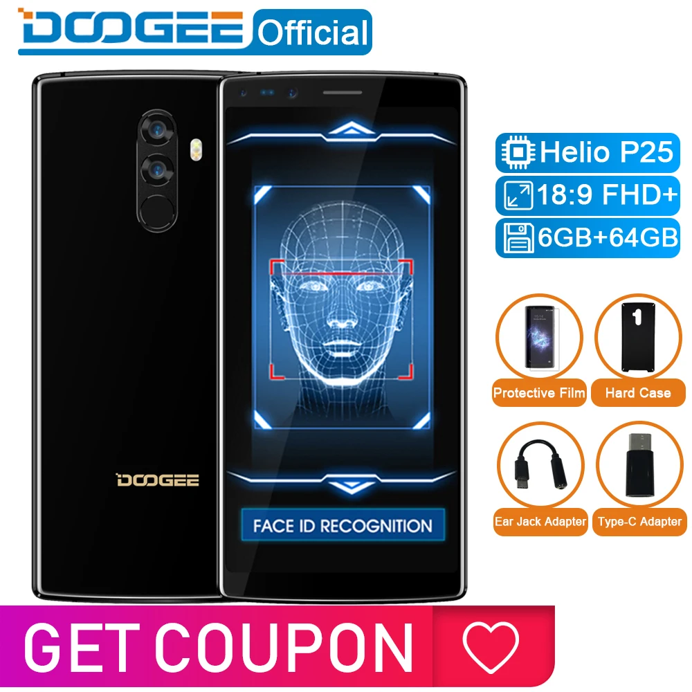  DOOGEE Mix 2 6GB RAM 64GB ROM Helio P25 Octa Core 5.99'' FHD+ Smartphone Quad Camera 16.0+13.0MP 8.