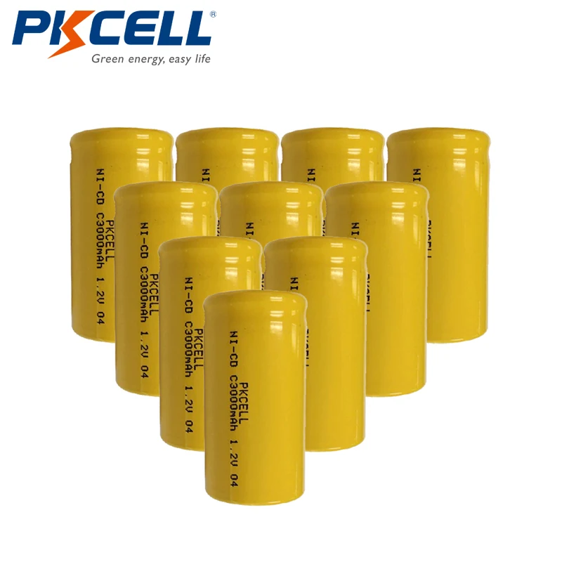 10 X PKCELL C размер NiCd Ni-Cd аккумуляторные батареи 3000mAh 1 2 V батарея плоский верх |