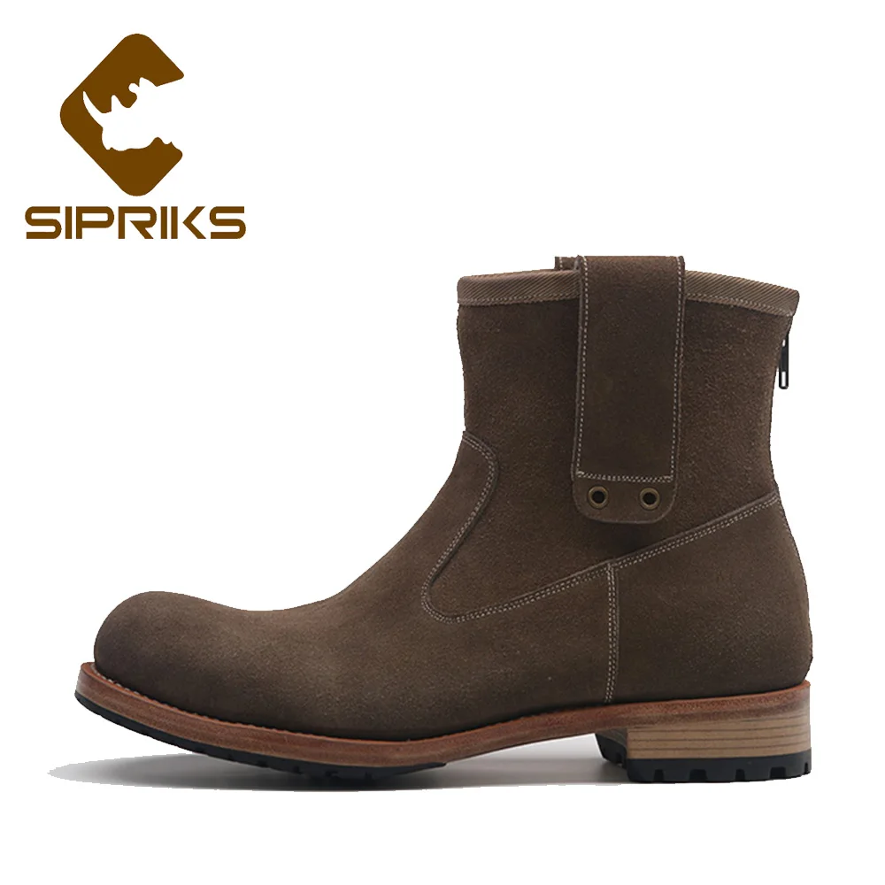 

Sipriks Mens Goodyear Welted Boots Genuine Cow Suede Zipper Boots Leather Sole With Thick Rubber Ankle Boots High Quality Brand