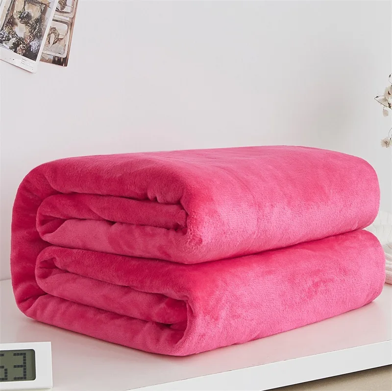 Одноцветное Коралловое Флисовое одеяло, постельные принадлежности, супер теплое мягкое фланелевое одеяло, s плед на диван/кровать/путешествия, лоскутное одноцветное покрывало - Цвет: Rose red