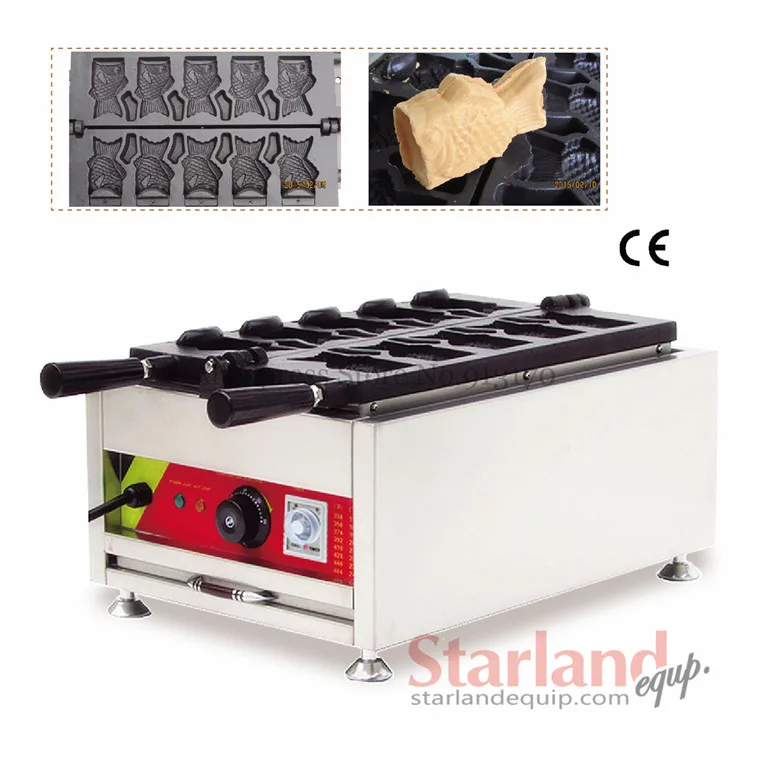 Commercial ice cream taiyaki maker 5 moulds open-mounth fish waffle machine street snack machine 220V 110v