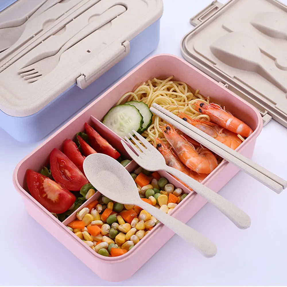 Портативный Ланч-бокс из пшеничной соломы Bento Box с отсеками посуда для детей дома для школы и пикника пищевой контейнер для микроволновой печи