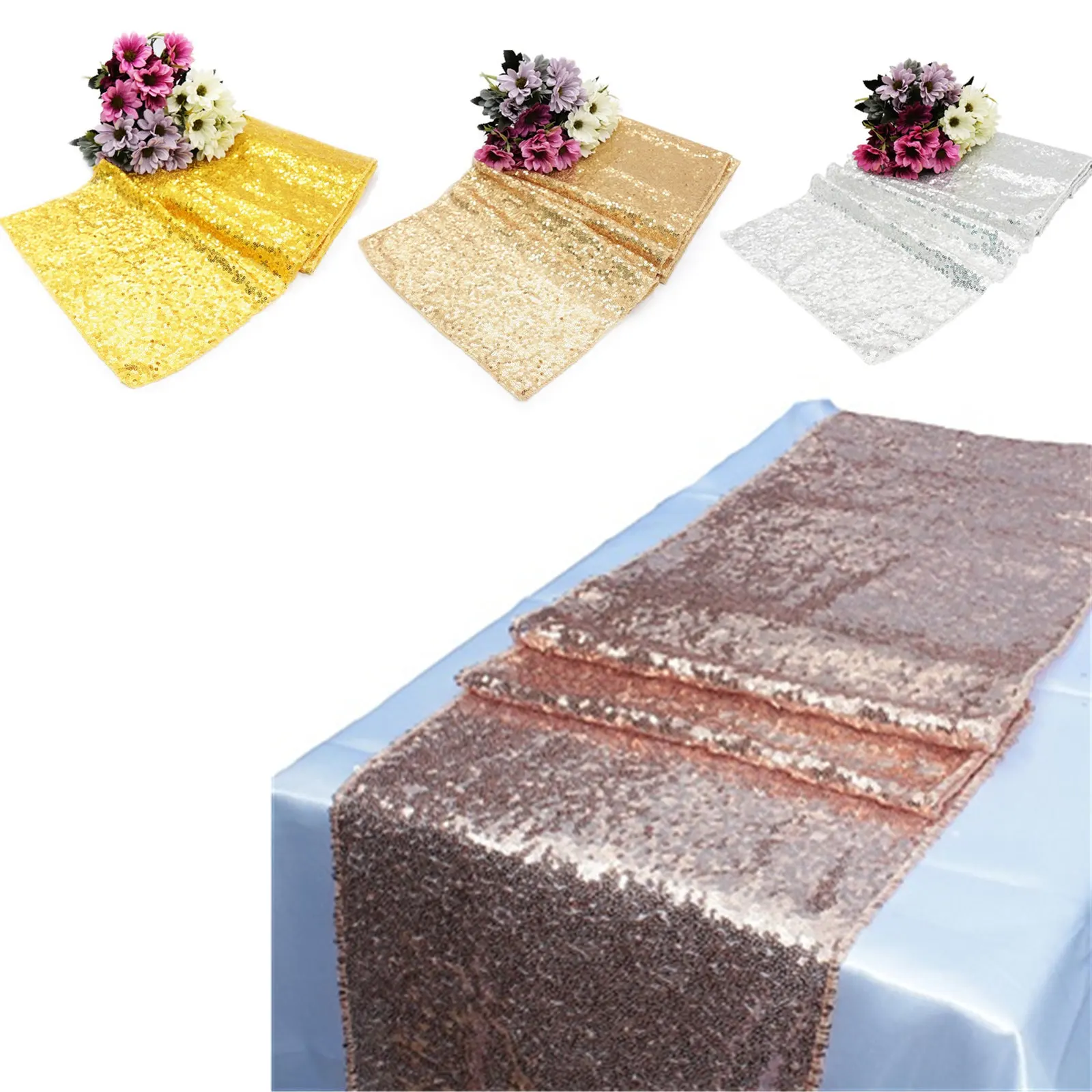 

30x180cm/30X275cm Rose Gold Sequin Table Runner For Wedding Christmas Banquet Party Table Runners Home Tablecloth Decoration