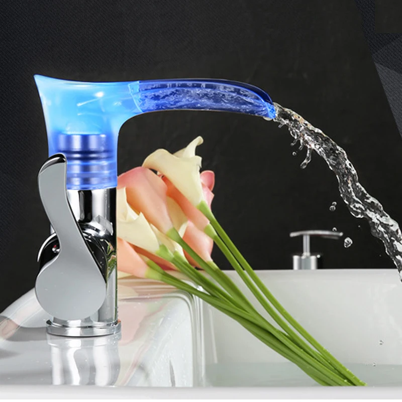 

Elegant Water Temperature Control Led Sink Faucet Basin Faucet Mixers 360 Degree Rotating Mixer Tap Bathroom Faucet Accessory