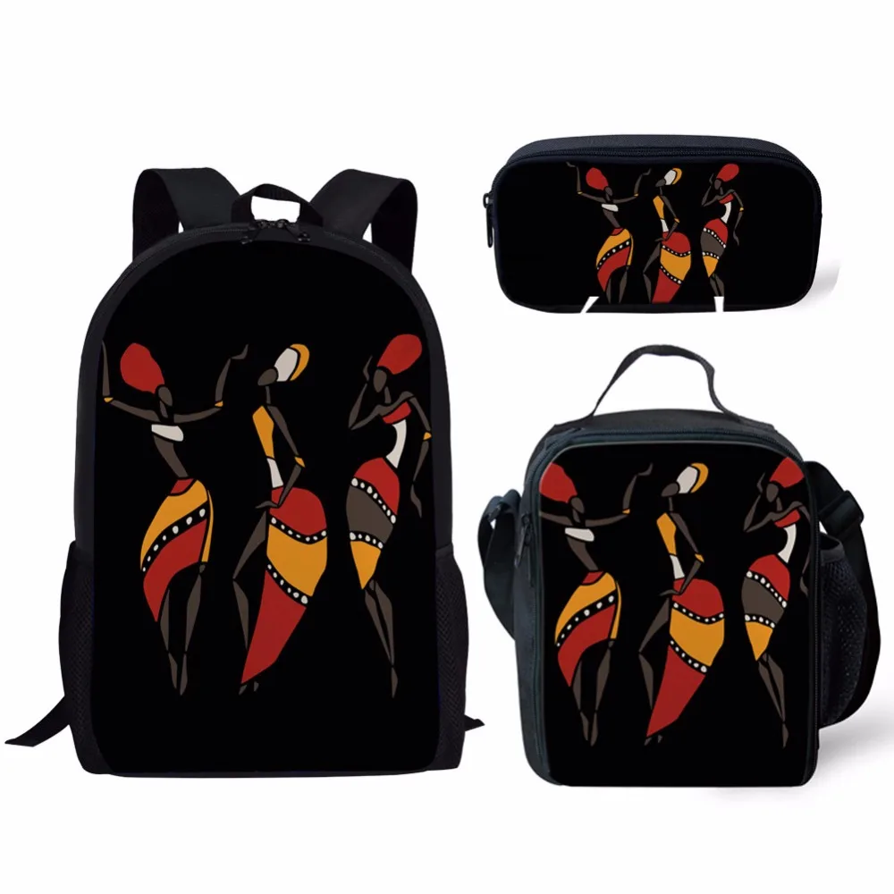 THIKIN детский школьный рюкзак 3 шт./компл., черный рюкзак с принтом в африканском стиле для девочек, женские рюкзаки для детей, Sac A Dos Femme