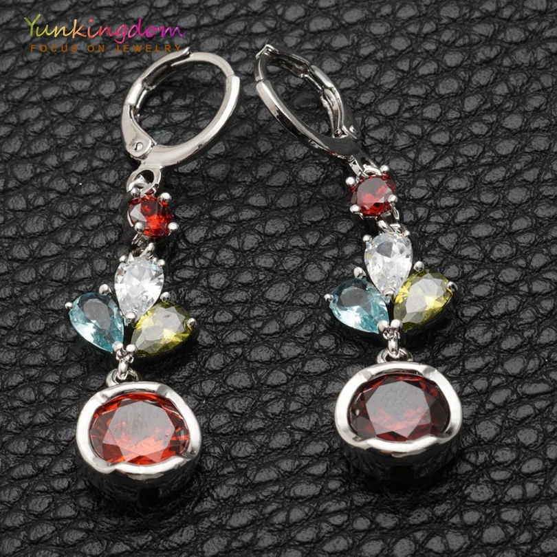 

Yunkingdom round drop earrings for women multicolor crystal zircon wedding earring fashion jewelry dropshipping & wholesale