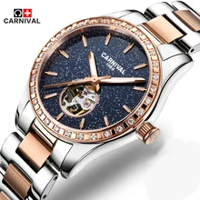 Carnival Fashion Luxury Women Watches Sapphire Steel Waterproof Watch Woman Luminous Automatic Mechanical Watch Relogio Feminino