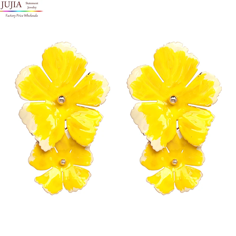 

JUJIA 5 colors wholesale women statement earring fashion metal flower drop Earrings for women jewelry earrings