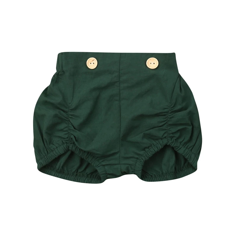 Хлопковые шорты для маленьких девочек; трусики на подгузник; трусики-шаровары с оборками; Летние повседневные шорты с эластичной резинкой на талии - Цвет: Зеленый