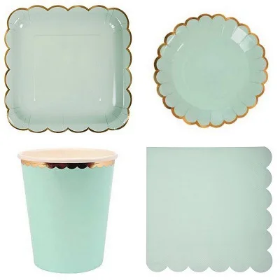 Розовый синий с днем рождения серия одноразовая посуда позолота Бумага салфетка/чашка/тарелка для дома дети день рождения украшения - Цвет: Green