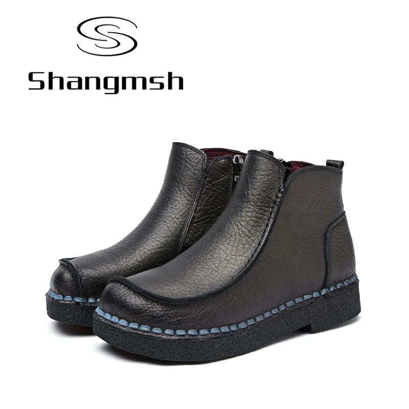 Shangmsh font b 2017 b font New Ankle Women Boots Genuine Leather Fashion Retro Handmade Shoes