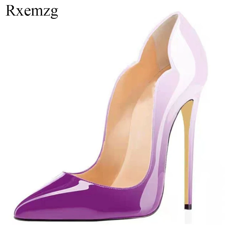 

Rxemzg 2019 women super high heels pumps sexy heeled stiletto slip-on wedding party shoes fashion ladies patent leather pumps