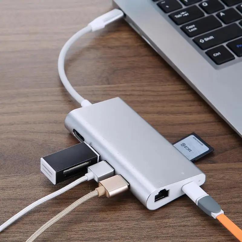 HUB USB multifunción tipo C 8 en 1 Hub USB-C con vídeo tipo C 4 K HD Gigabit RJ45 Ethernet Adaptador SD/TF lector de tarjeta - 6