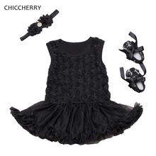 Черная модная летняя одежда с объемными цветами для маленьких девочек детское кружевное платье-комбинезон обувь с повязкой на голову балетная пачка для новорожденных Conjunto Infantil Menina