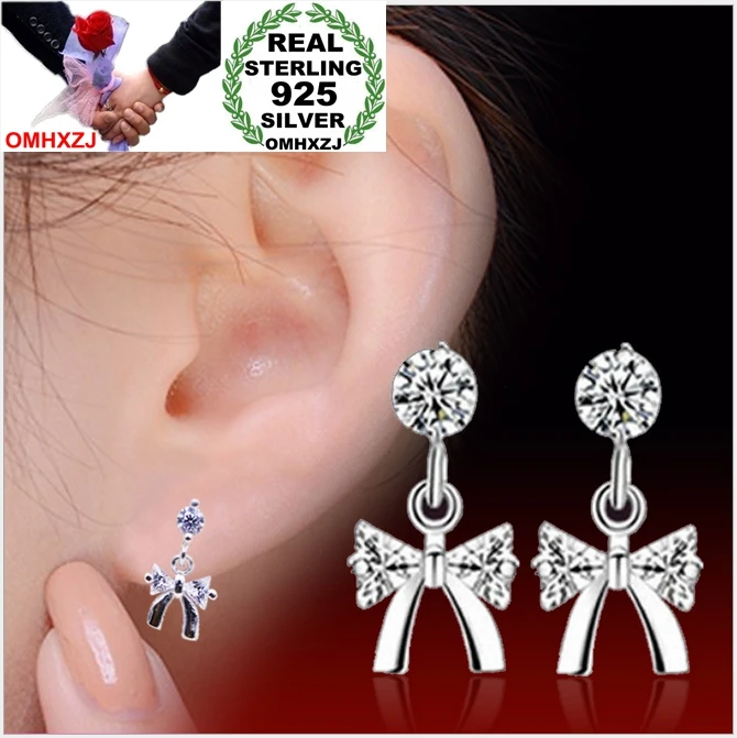 

OMHXZJ WHOLESALE Fashion boy jewelry Men women gift Bowknot pendant REAL S925 STERLING SILVER STUD EARRINGS YS95