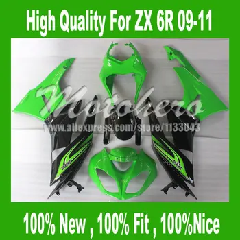 

09-11 ZX6R Fairing for Kawasaki NINJA ZX 6R 636 2009 2010 2011 ZX 6R 09 10 11 ZX-6R 09 10 11 fairings Kit green black #s7kkp8