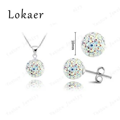 Fashion Crystal Set 10mm CZ Disco Pave Crystal Ball Pendant Necklace+Stud Earrings+Silver Chains Mix Options Free Shipping