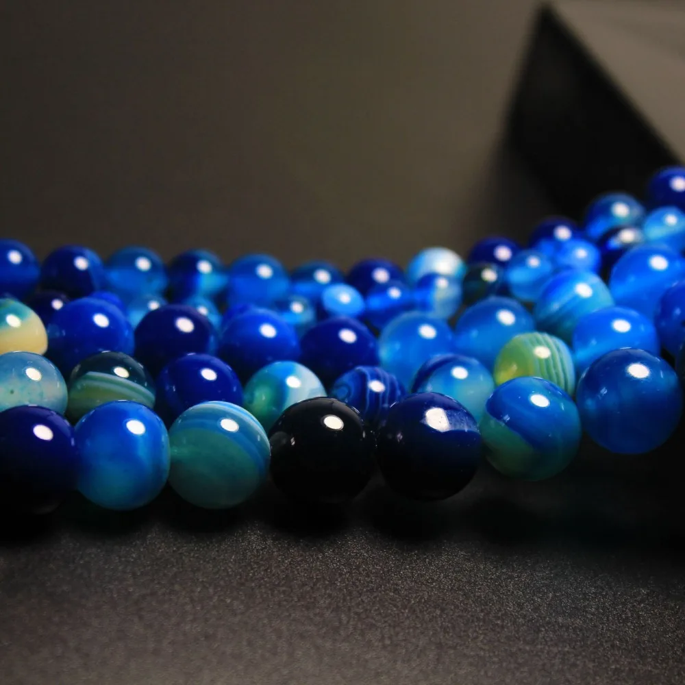 

AAA+ Blue Stripe Onyx Agat Round Bead High Quantity Natural Stone Beads 4 6 8 10 12mm For DTY Bracelets Necklaces