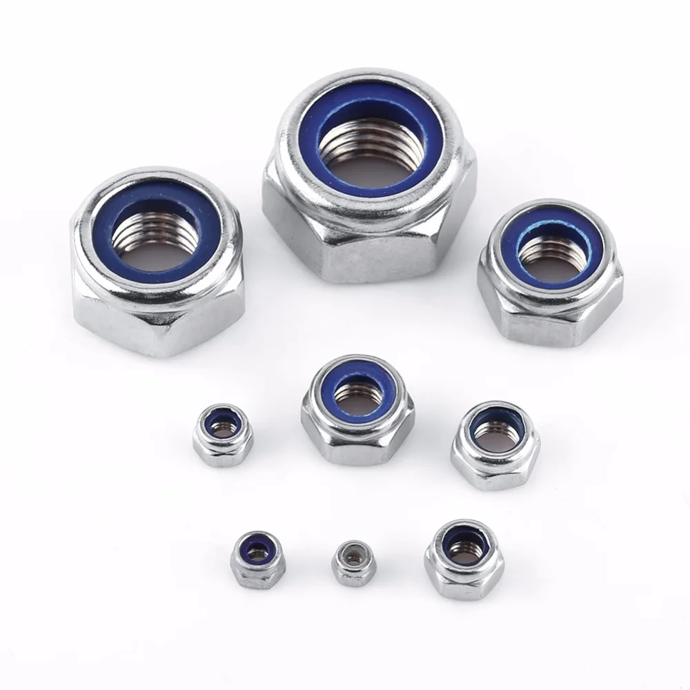 

M2-M12 Stainless Steel SS304 Locknut Hex Nut Locknuts with Nylon Insert Self-lock Stop Nut Prevent Loosening Metric Nuts