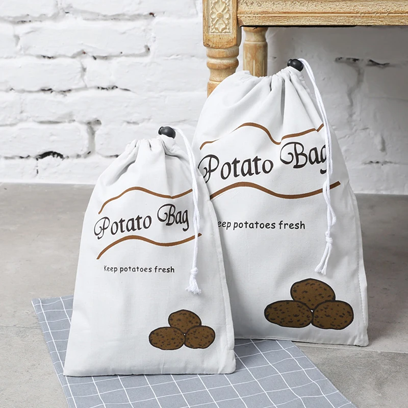 

Fabric Cloth Drawstring Bag Kitchen Storage Bag Organizer Fruit Storage Tools Pattern Potato Reusable Vegetable Storage Bag