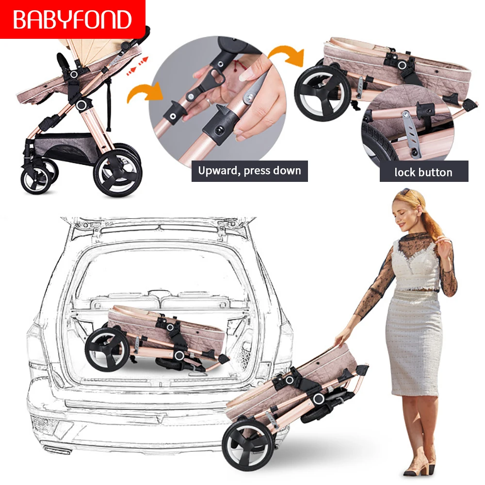 Babyfond2019 новая детская коляска с высоким пейзажем, коляска может сидеть и лежать, детский автомобильный светильник, складная коляска для новорожденных