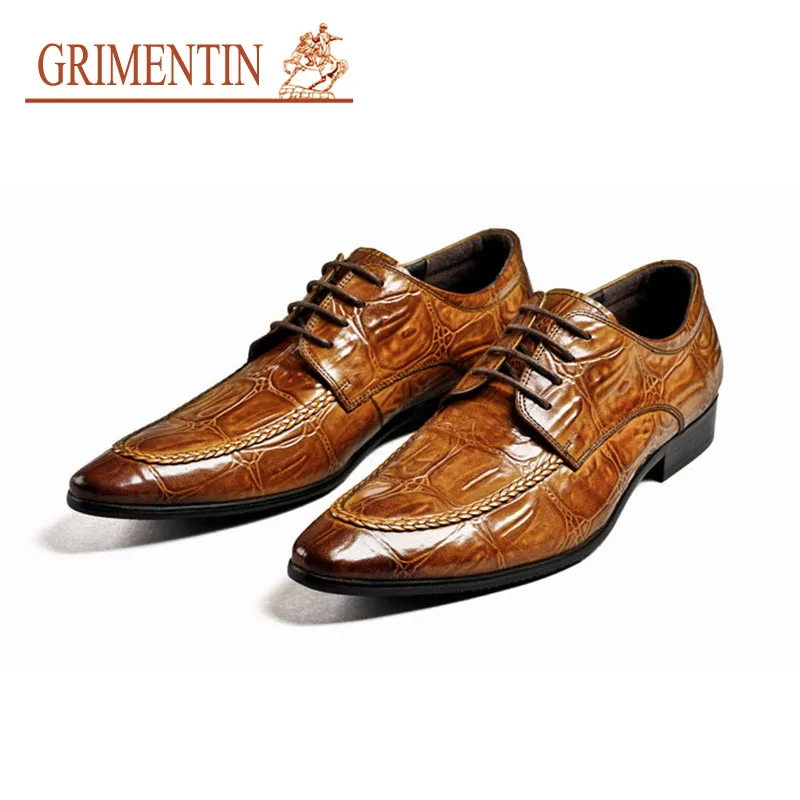 

GRIMENTIN Fashion designer mens dress shoes genuine leather crocodile print oxford shoes formal business wedding male shoes new